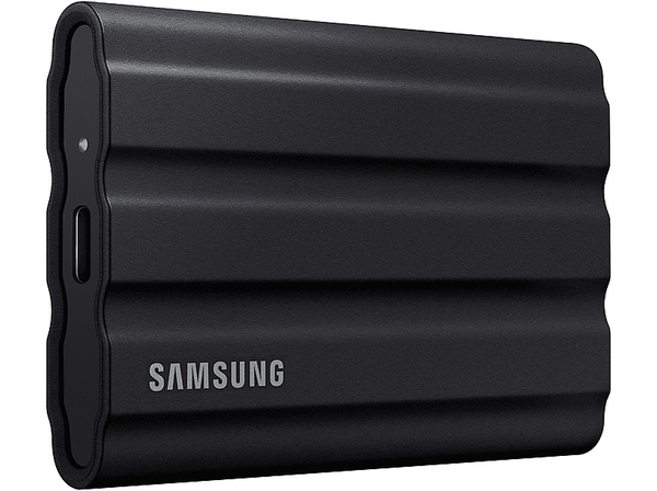 Disco duro externo SSD 4 TB - Samsung T7, USB-C, SSD, Serie MU-PE4T0S, Resistente al polvo, Resistente al agua, Negro