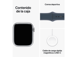 Apple Watch Series 9 (2023), GPS+CELL, 41 mm, Gesto de doble toque, Caja de aluminio plata, Correa deportiva azul tempestad, Talla M/L