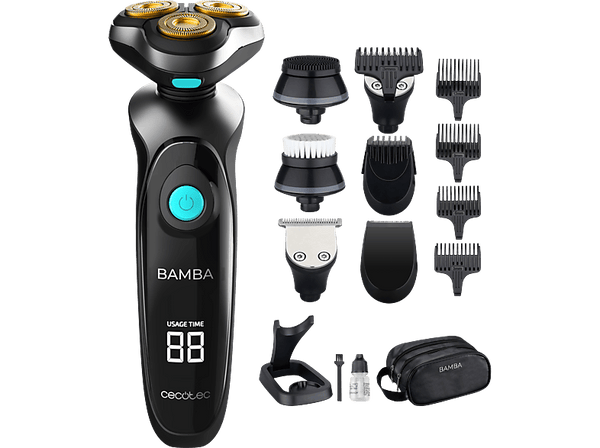 Afeitadora corporal - Cecotec Bamba PrecisionCare TwistGroom 10in1, Multiusos, 4 niveles, 10 accesorios, 80 min, Waterproof, Negro