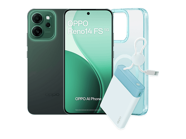 Móvil - OPPO Reno14FS, Luminous Green, 512GB, 12GB RAM, 6.57" 2.5D AMOLED, Snapdragon® 6 Gen 1 (4nm), 6000mAh, Incluye Powerbank