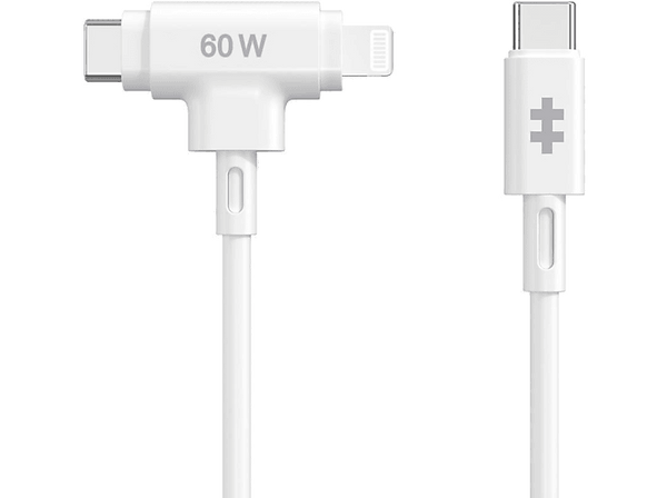 Cable adaptador - Hyper Juice, USB-C a USB-C+Lightning, Universal, Silicona, 60W, Blanco