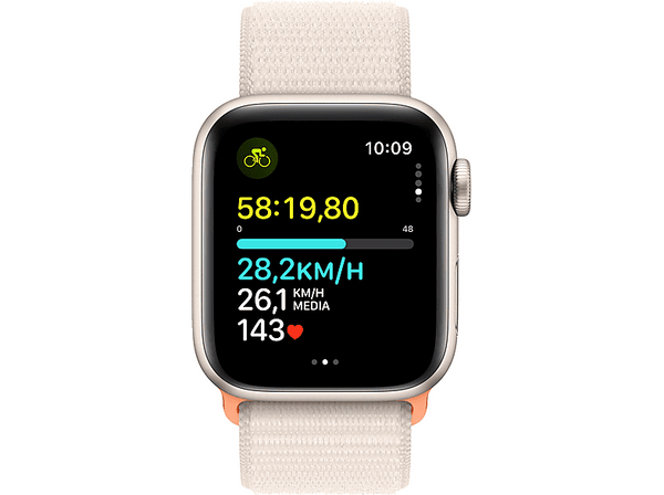 APPLE Watch SE (2023), GPS, 40 mm, Vidrio delantero Ion-X, Caja de aluminio blanco estrella, Correa Sport Loop blanco estrella