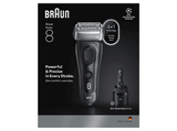 Afeitadora - Braun Afeitadora eléctrica Series 8 8663CC, SensoAdapt, 60 min autonomía, Centro SmartCare, Afeitado en seco y en mojado, Gris