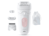 Depiladora - Braun Silk·épil 5 5-030, Piel suave duradera, Tecnología Microgrip con 28 pinzas, Wet&Dry, Blanco/Rosa