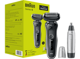 Afeitadora eléctrica - Braun Series 5 + Recortadora Nariz y Orejas, Carga rápida, 3 elementos de corte, Pila AAA