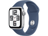 Apple Watch SE (2024), GPS, 40 mm, Caja de aluminio Plata, Vidrio delantero Ion-X, Correa deportiva Azul denim, Talla S/M