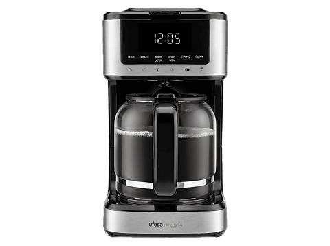 Cafetera de goteo - Ufesa Ariccia 14, 900 W, 1.8 l, 14 tazas, Negro y Plata