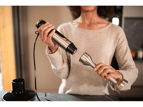 Batidora de mano - Koenic KHB 83422 SET, 800 W, 2 Niveles de Velocidad, 16400 rpm, Negro/Acero inoxidable