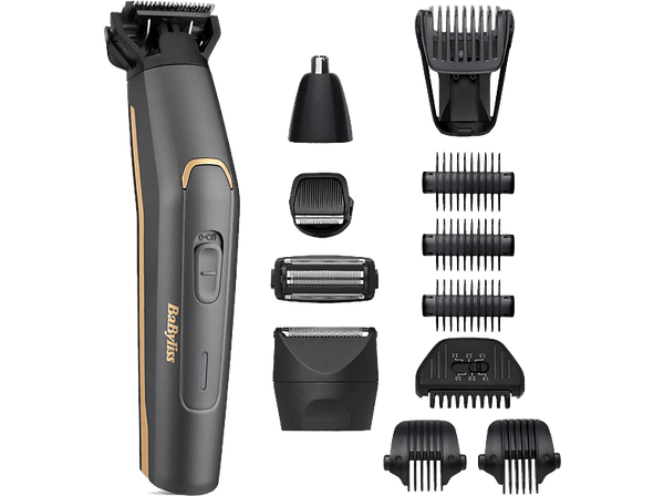 Afeitadora corporal - BaByliss MT987E, 5, 70 min Autonomía, 12 en 1, 5 accesorios, Carga rápida, Cuchilla de grafito, Waterproof, Grafito