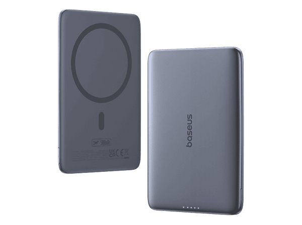 Powerbank - Baseus PicoGo AM41 Ultra-fina, 5000 mAh, 20W, Carga magnética, Con cable Tipo C 60W, Carga Pass-Through, Carga rápida, Gris
