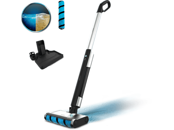 Escoba friegasuelos - Cecotec FreeGo Wash, 40 W, 420 ml, 30 min, Ultraligero, Incluye base autolimpieza, Negro
