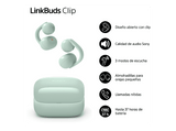 Auriculares True Wireless - Sony LinkBuds Clip, Estilo abierto, 3 modos de escucha, IPX4, Llamadas nítidas, 37 horas, IA, Táctil, iOS/Android, Verde