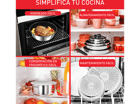 Set de sartenes - Tefal Ingenio Emotion 8973S45, 22 y 26 cm, Mango Extraíble, Revestimiento Titanio Antiadherente, Tecnol. Thermo-Signal™, Acero Inox