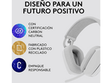 Auriculares inalámbricos - Logitech Zone Vibe 100, Bluetooth, Micrófono con supresión de ruido, 18hs de autonomía, PC/Mac, Altavoces 40 mm, Blanco