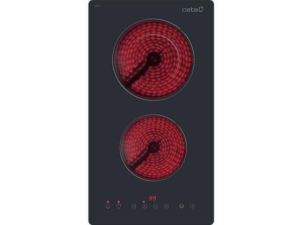 Placa vitrocerámica - Cata TD 3002 BK, 2 Zonas, Zona Grande 19 cm,  Control Táctil, Negro