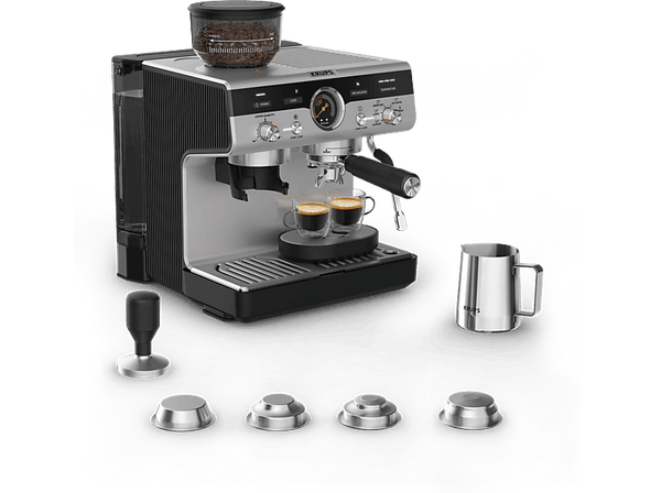 Cafetera express - Krups Precision XP801T, Molinillo integrado, 30 ajustes de molienda, 15 bares, 1500 W, 3.5 L, Thermoblock, 2 tazas,  Inox