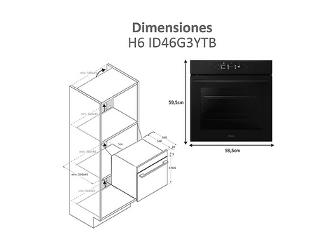 Horno - Haier H6 ID46G3YTB ID Series 4, Multifunción, Sistema de limpieza integrado, 78 l, 59.5 cm, Negro