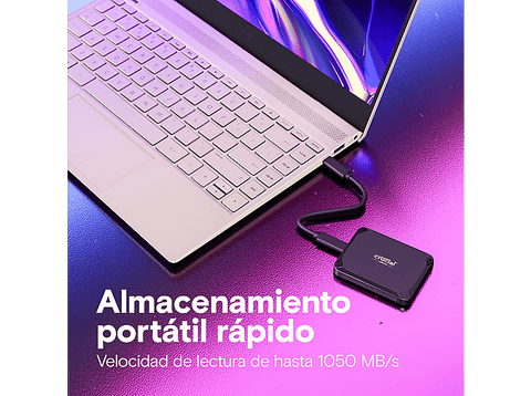 Disco duro SSD externo - Crucial X9, 2 TB, USB-C, Portátil, Negro