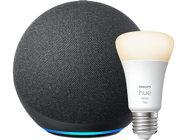 Pack de Echo (4ª Gen) Altavoz inteligente con Alexa,Color Antracita + Bombilla Philips Hue LED E27 125097