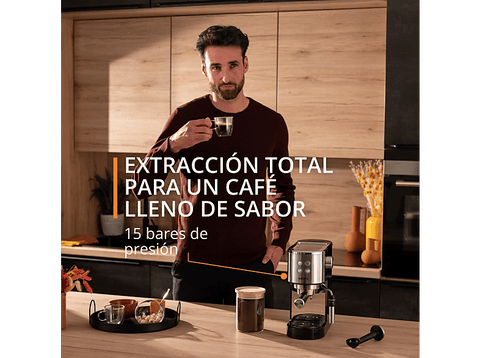 Cafetera express - Krups Virtuoso + XP444C, 1400 W, 15 Bar, 1 L, Thermoblock, Compatible cápsulas blandas té e infusiones, Apagado autom., Acero Inox