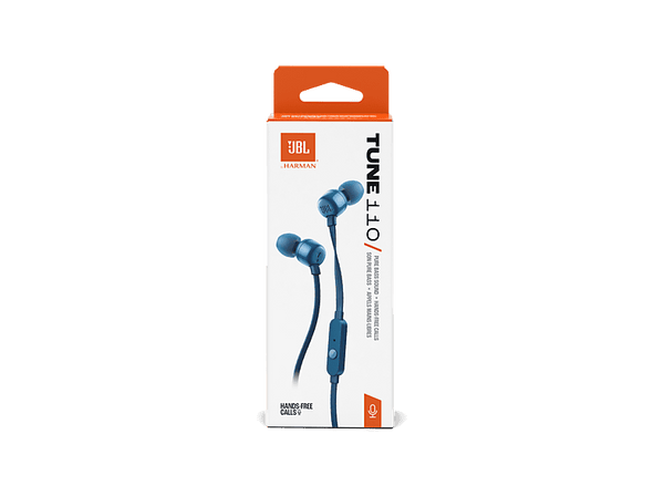 Auriculares de botón - JBL Tune 110, Intraurales, Micrófono, Cable Plano Anti-enredos, Azul