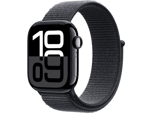 Apple Watch Series 10 (2024), GPS, 42 mm, Gesto de doble toque, Caja de aluminio Negro azabache, Correa Loop deportiva Tinta