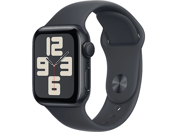 Apple Watch SE (2024), GPS, 40 mm, Caja de aluminio Medianoche, Vidrio delantero Ion-X, Correa deportiva Medianoche, Talla S/M