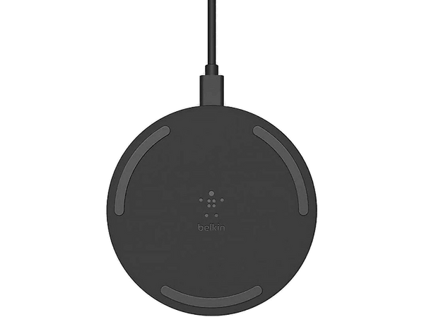 Cargador móvil inalámbrico - Belkin Wireless Charging Pad, Para móviles compatibles con carga Qi, Carga rápida, Negro