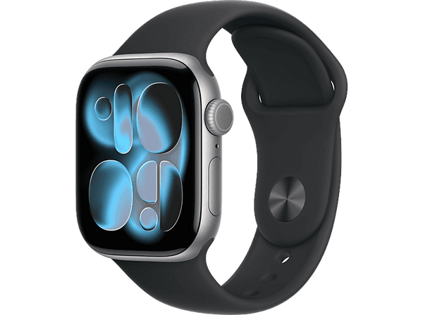 Apple Watch Series 11 (2025), GPS+CEL, 42 mm, Caja de aluminio Gris espacial, Correa deportiva Negra, M/L, Calidad del sueño, 24h Autonomía