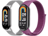 Pack Correas - Friendly License FRSWB096, Acero inoxidable y Nylon, Tamaño Muñeca 15-21 cm, Compatible con Xiaomi 9  y 8, Magenta y Milanesa  plata