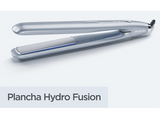 Plancha de pelo - BaByliss Hydro-Fusion, Sistema iónico dual, antiencrespamiento, 5 temperaturas, Placas de cerámica 25mm, ST573E, Azul