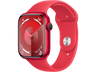 Apple Watch Series 9 (2023), GPS+CELL, 45 mm, Gesto de doble toque, Caja de aluminio roja, Correa deportiva (PRODUCT)RED, Talla S/M