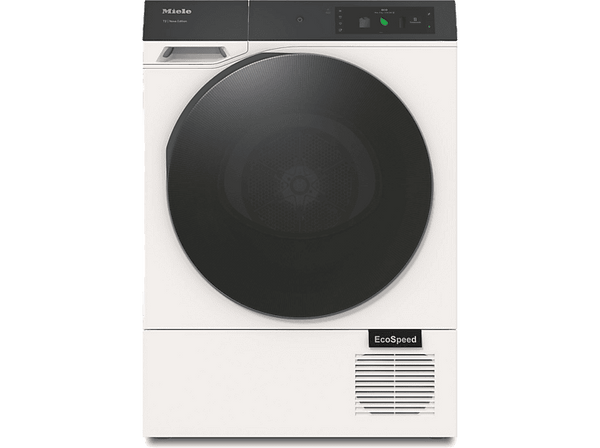 Secadora bomba de calor - Miele TQ 1000 WP, 9 kg, 22 Programas, Display Táctil, QuickPowerDry, SteamCare, Blanco loto