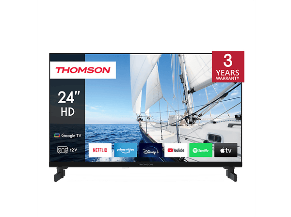 TV DLED 24" - Thomson 24HG2S14CW, HD, adaptador 12V para caravanas y camping, Arm Cortex-A55*4, Google TV, Smart TV, Dolby Audio, Negro