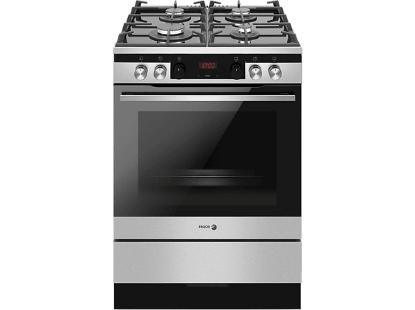 Cocina a gas - Fagor 3CLG-610BX, Gas Natural, 4 quemadores, Horno 77 l, Limpieza por vapor, 60 cm, Inox