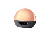 Radio despertador - muvit iO MIOLAMP006, Simula el Amanecer, Sonidos de Atardecer y Ruido Blanco, Radio FM, Altavoz Bluetooth, Gris