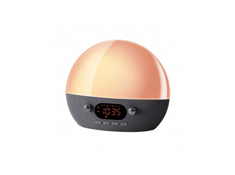 Radio despertador - muvit iO MIOLAMP006, Simula el Amanecer, Sonidos de Atardecer y Ruido Blanco, Radio FM, Altavoz Bluetooth, Gris