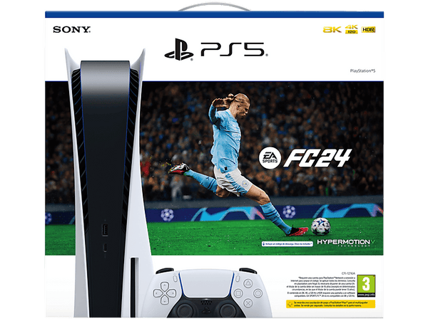 Consola - Sony PlayStation 5 Standard, 825 GB, 4K, 1 mando, Chasis C, Blanco + Juego EA SPORTS FC™ 24 (código de descarga)