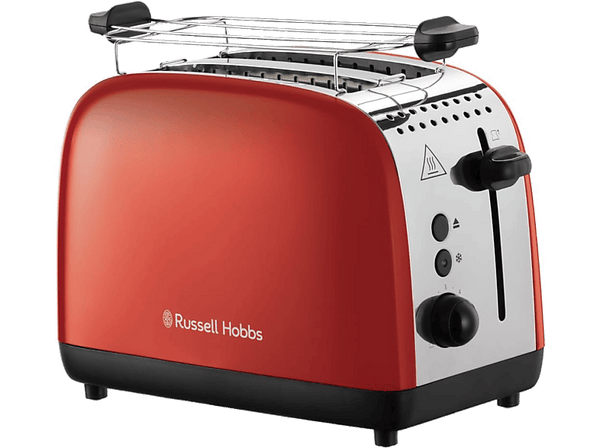 Tostadora - Russell Hobbs Colours Plus, 1600 W, 2 Ranuras Extra Largas, 6 Niveles de Tostado, Red