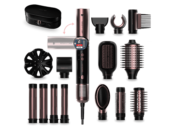 Moldeador - Cecotec AirGlam 14in1 Flex Black, 14 Cabezales intercambiables, Revestimiento Queratina, Negro