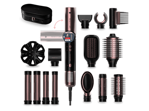 Moldeador - Cecotec AirGlam 14in1 Flex Black, 14 Cabezales intercambiables, Revestimiento Queratina, Negro