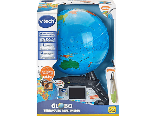 Acccesorio - VTech Globo terráqueo multimedia, Pantalla 2.7"  HD, Más de 600 vídeos, Lápiz táctil