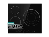 Placa vitrocerámica - Hisense E6322C 3, 3 zonas, Zona XL 30 cm, Control táctil, 60 cm, Negro