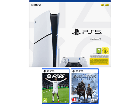 Consola - Sony PlayStation 5 Slim Standard, 1 TB SSD, 1 mando + Juego EA Sports FC25 + Juego God Of War: Ragnarok