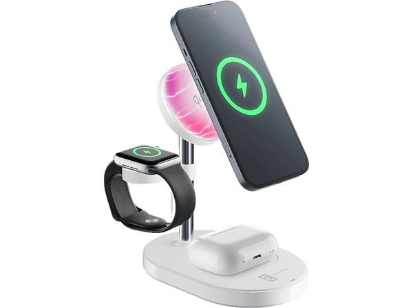Cargador móvil inalámbrico - CellularLine MAG TRIO, Estación de carga Mag con tecnología Qi2, Blanco