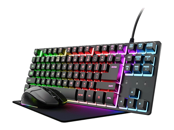 Pack gaming - Trust GXT 794 3-in-1 Gaming, Teclado + Ratón + Alfombrilla, Teclas iluminadas, Negro