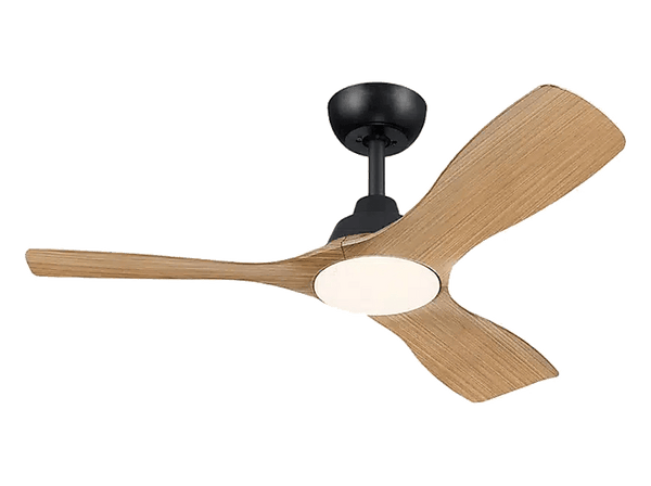 Ventilador de techo - Philips Olas, 30 W, 6 Velocidades, 106 cm, 2650 lúmenes regulables, Mando a distancia, Negro/Madera