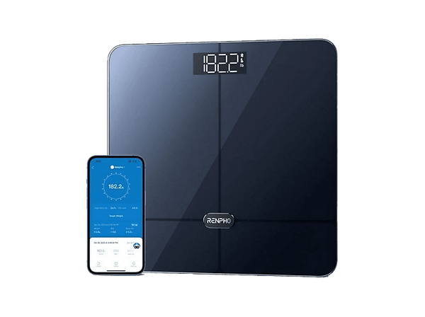 Báscula inteligente - Renpho Elis 2, Peso máximo 182 kg, 13 índices composición corporal, Azul