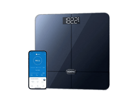 Báscula inteligente - Renpho Elis 2, Peso máximo 182 kg, 13 índices composición corporal, Azul