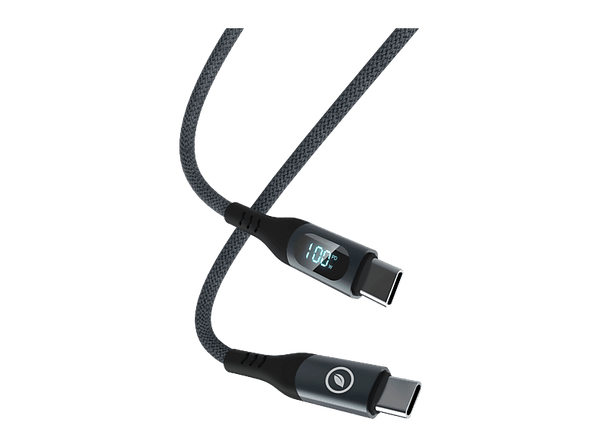 Cable USB - Muvit MCUSC0054, 1.2m, USB-C a USB-C, 100W, Pantalla LCD, Gris